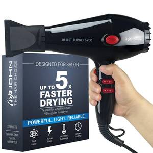 lot 11806 image: JOHN Professional Ionic Salon Hair Dryer 2200W, Powerful Hair Blow Dryer, 5X Fast Drying, Blast Turbo 6900, Black