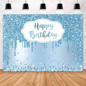 lot 11824 image: Aperturee 7x5ft Blue Happy Birthday Backdrop Glitter Diamonds Girls Sweet 16 18th 21st 30th 40th 50th Women Photography Background Banner Supplies Photo Booth Studio Props Party Decoration Cake Table
