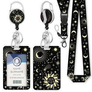 lot 11828 image: Sun Moon ID Badge Holder with Breakaway Lanyard, Fashionable Lanyards for ID Badges Women, Cute Badge Reel Retractable, ID Card Holder Keychain Name Badge Clip, Nurse Teacher Gifts