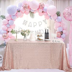 lot 11844 image: Jevix Rectangle Sequin Tablecloth 60x120 Inch Glitter Table Linen for Birthday Party Wedding Baby Shower Table Holiday Banquet Decoration,Rose Gold