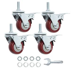 lot 11845 image: Finnhomy Swivel Caster Wheels 2 Inch Heavy Duty Threaded Stem Casters 38-16x1 with Brake Set of 4 Premium Polyurethane Wheels PU Load Bearing 800 Lbs Anti-wear Smooth Casters, Red