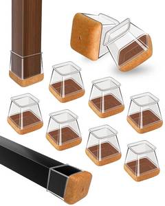 lot 11846 image: OCONDA 20 Pcs Medium Square Clear Chair Leg Floor Protectors for Hardwood Floors, Rubber Furniture Sliders with Felt, Silicone Furniture Leg Caps Covers(Fit Side Length 0.8-1.02)