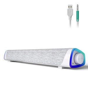 lot 11850 image: SOULION R30 Computer Speakers, USB Powered 3.5mm AUX Small PC Speakers, Colorful LED Lights with Switch Button, Surround Sound Portable Computer Sound Bar Speaker for Desktop Laptop White