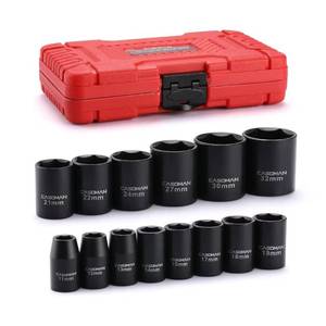 lot 11852 image: CASOMAN 14 Pieces 12-Inch Drive Shallow Impact Socket Set, Metric, 6-Point, 11mm to 32mm