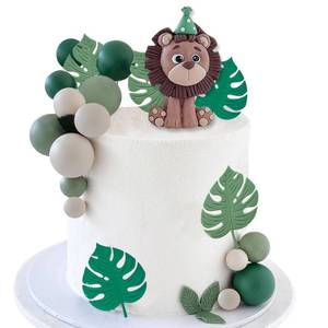 lot 11854 image: Lion Safari Jungle Animal Cake Toppers for Baby Shower Wild Themed Birthday Party Decorations (Leaves)