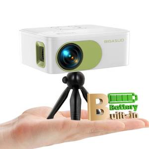 lot 11855 image: Mini Projector Battery Powered with Bluetooth - Native HD 1080P Rechargeable Projector, Portable Outdoor Movie Projectors with Tripod, Compatible with Smartphone, HDMI, USB, AV, Fire Stick, PS5 - Retail $95.72