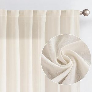 lot 11856 image: jinchan Linen Curtains 84 Inch Length for Living Room Cream Farmhouse Rod Pocket Back Tab Light Filtering Window Drapes for Bedroom Curtains 2 Panels Cream