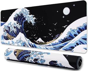 lot 11861 image: MEWOOCUE Gaming Laptop Mouse Pad,Sea Wave Big Mice Pads PC Keyboard Waterproof and Non-Slip 35.5 x 15.7 0.12 Thick Thick XL,XXL Rubber Table Mat, Kanagawa Surfing and Black Japanese Mouse Pads