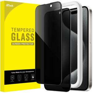 lot 11865 image: JETech Privacy Full Coverage Screen Protector for iPhone 15 Pro 6.1-Inch, Black Edge Anti-Spy Tempered Glass Film with Easy Installation Tool, Case-Friendly, 2-Pack