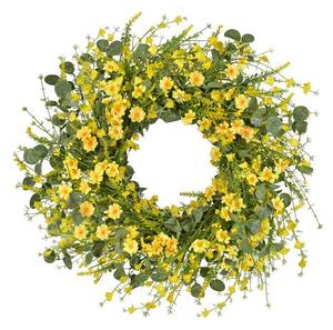 lot 11885 image: LSKYTOP Artificial Daisy Wreath - 24 Inches Eucalyptus Wreath with Yellow Flower Wreath Spring Summer Wreath for Front Door Wall Decor