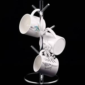 lot 11886 image: Patelai 14 Inch Acrylic Coffee Mug Tree Mug Holder Tree Coffee Mug Rack Cup Holders for Counter with 6 Hooks Removable Mug Stands(Clear, Acrylic)