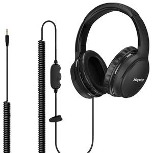 lot 11893 image: Joysico 19.5Ft  6M Extra Long Cord Headphones for TV PC with Volume Control, Spring Coiled Cable, 3.5mm AUX, Wired Over Ear Earphones for Seniors Hard of Hearing, Large Comfortable Computer Headset