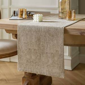 lot 11901 image: ZeeMart Burlap Style Farmhouse Table Runners 108 Inches Long, Beige Rustic Woven Dining Table Runner for Everyday Use, 14x108 Inches, Oatmeal Beige