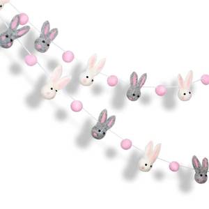 lot 11911 image: pinkblume Easter Felt Garland Wool Rabbit Pom Pom Banner,Handmade Bunny Ball Garland for Easter Holiday Baby ShowerSome Bunny is OneNursery DecorationsWall Hanging Decor(WhitePinkGrey)