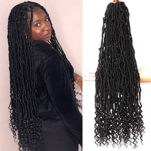 lot 11912 image: AMUMI Faux Locs Crochet Hair-30 Inch 8 Packs Goddess Locs Crochet Hair for Black Women,Pre-looped Soft Locs with Curly Ends (30 Inch (Pack of 8), 1B#)