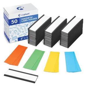 lot 11913 image: 50 Pack C Channel Magnetic Label Holders 1x3 with 100 White Card Inserts, 50 Clear Plastic Protectors and Bonus 20 Colorful Cardstock Inserts in Blue, Green, Yellow and Red - Double-Sided Cards