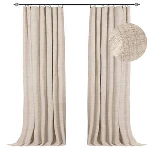 lot 11926 image: 100% Blackout Shield Blackout Curtains for Bedroom 96 inch Length 2 Panels Set, Clip RingsRod Pocket Faux Linen Blackout Curtains, Thermal Insulated Curtains for Living Room, Oatmeal, 50Wx96L