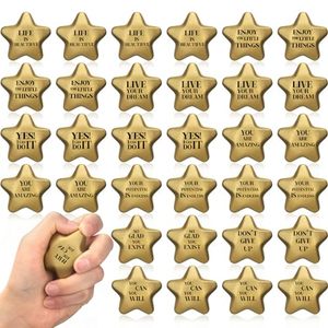 lot 11941 image: Jenaai 36 Pcs Gold Star Stress Ball with Inspirational Quotes Squeeze Motivational Stress Balls Bulk Star Stress Toy Mini Foam Balls for Coworkers Teens Anxiety Stress Relief Gifts, 2.2 Inch