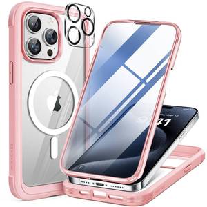 lot 11944 image: Miracase Magnetic for iPhone 15 Pro Case Compatible with MagSafe Full-Body Bumper Phone case with Built-in Glass Screen Protector& Camera Protector, Military Drop Proof 15 Pro Cover 6.1 inch,Pink