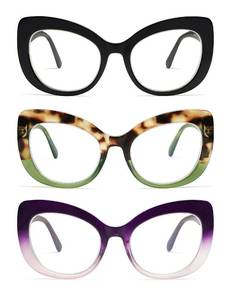 lot 11947 image: AMOMOMA 3 Pack Stylish Oversized Cat Eye Reading Glasses for Women Fashion Readers Blue Light Square Computer Glases AM6077 C1C2C3 2.0