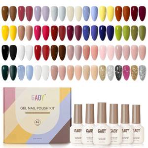 lot 11952 image: GAOY 42 Pcs Gel Nail Polish Kit, Black Brown Red Glitter Jelly Colors All Seasons Gel Nail Polish Set with Glossy & Matte Top Coat and Base Coat for Nail Art DIY at Home