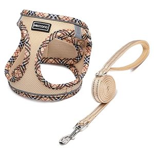 lot 11955 image: Mercano Soft Mesh Dog Harness and Leash Set, No-Chock Step-in Reflective Breathable Lightweight Easy Walk Escape Proof Vest Harnesses with Safety Buckle for Small Medium Dogs, Cats (Beige, S)