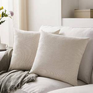 lot 11957 image: Meekio Set of 2 Ivory Pillow Covers 18 x 18 Inch Farmhouse Boho Decorative Throw Pillow Covers Linen Cushion Covers for Sofa Couch Dcor