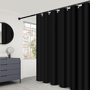 lot 11972 image: LLSCL Fabric Shower Curtain Liner, Waterproof Hotel Quality, Bathroom Curtains Rust Resistant Grommets, 72 x 72 Machine Washable (Black)