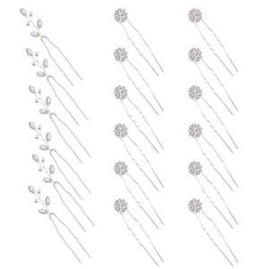 lot 11975 image: Yandino 18 Pieces Wedding Hair Pins for Bridal Silver Rhinestone Hair Pins Wedding Hair Accessories for Brides Bridesmaids Women Girls
