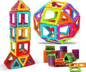 lot 11993 image: RockSwan Magnetic Blocks Tough Building Tiles STEM Toys for 3 Year Old Boys and Girls Learning by Playing Games for Toddlers Kids Toys Compatible with Major Brands Building Blocks (D-14)