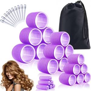 lot 11998 image: 34Pcs Hair Roller Set with Clips, Self-Grip Hair Rollers for Volume, Salon Hairdressing Curlers and DIY Hairstyles, 4 Sizes Rollers Hair Curlers in a Storage Bag (Purple)