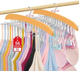 lot 12004 image: Upgrade 28 Hooks Tank Top Hangers Space Saving, Wooden Bra Hanger Non-Slip Foldable Metal Bra Organizer Closet Space Saver Rack for Tank Tops Swimsuit Lingerie Bathing Suit Cami Ties, Wood 2 Pack