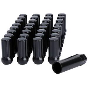 lot 12009 image: DYNOFIT 14mmx1.5 Wheel Lug Nuts, 32x Black M14x1.5 Lug Nut,ConicalCone Bulge Seat, Closed End Long Extended XL Spline with 1 Socket Key Fits 8 Lug Aftermarket Wheels