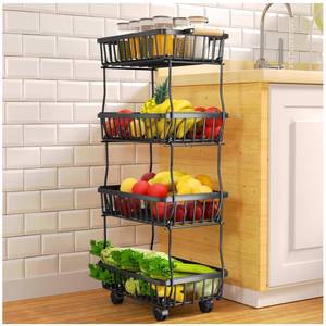 lot 12013 image: Fruit Vegetable Basket, 4 Tier Fruit Vegetable Storage Cart, Vegetable Basket Bins Rack for Onions and Potatoes, Rolling Utility Cart for Kitchen Pantry Bedroom Living Room, with Handle