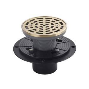 lot 12014 image: DEOKXZ 4 14 Inch Shower Drain Round Brushed Gold Color, Removable Grille Strainer Screws in Drain Cover, Base with Adjustable Drain Flange Kit PVC, SUS304 Stainless Steel Brass Face