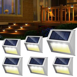 lot 12028 image: Solar Fence Lights - Solar Lights Outdoor Waterproof, Solar Powered Outdoor Lights Deck Lights for Outside Garden Backyard Patio Yard Wall Stair Step Railing Post 3LED Lighting, Warm Light, 6 Pack