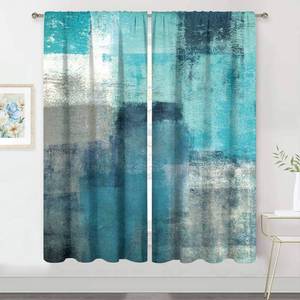lot 12039 image: MESHELLY Turquoise Grey Abstract Curtains 29Wx63H Inch Rod Pocket Blue Teal Aqua Gray Oil Paint Watercolor Bedroom Window Drapes Modern Cool Print Printed Living Room Window Treatment Fabric 2 Panels