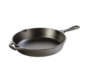 lot 12053 image: Lodge 10.25 Inch Cast Iron Pre-Seasoned Skillet � Signature Teardrop Handle - Use in the Oven, on the Stove, on the Grill, or Over a Campfire, Black