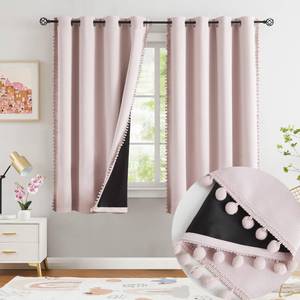 lot 12054 image: Jubilantex Pom Pom Blackout Curtains Blush Pink Thermal Insulated Curtains Blackout Window Treatments 63 Long for Girls Kids Bedroom,52 Wide,2 Panels