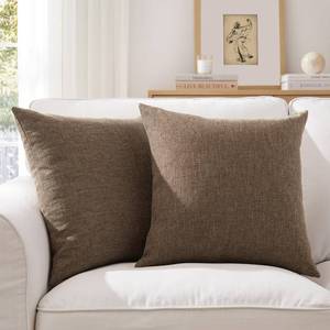 lot 12057 image: Meekio Set of 2 Dark Brown Pillow Covers 18 x 18 Inch Farmhouse Boho Decorative Throw Pillow Covers Linen Cushion Covers for Sofa Couch Dcor