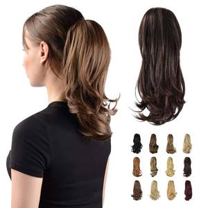 lot 12060 image: Sofeiyan 13 Ponytail Extension Long Curly Ponytail Clip in Claw Hair Extension Natural Looking Synthetic Hairpiece for Women, Dark Brown & Dark Auburn Mixed