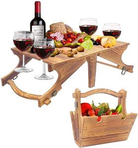 lot 12070 image: Sinouso Portable Picnic Table, 2 in 1 Folding Wooden Picnic Basket Table,Wine Table with 4 Wine Glasses Holder for Outdoor Lawn, Beach, Park, Garden(11.818 Inch)