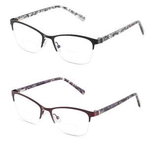 lot 12079 image: Bifocal Reading Glasses Women Cat Eye Blue Light Blocking Computer Reader Stylish Half Rimless Designer Large Frame Fashion Ladies Cheater Cute Small Red Eyeglasses Clear Top Eyewear 2packs 200