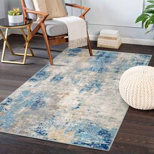lot 12095 image: Lahome Modern Abstract Area Rug - 3x5 Washable Bedroom Rug Soft Throw Entry Mat Contemporary Faux Wool Non-Slip Stain Resistant Carpet for Living Room Kitchen Bath Office, BlueYellowIvory