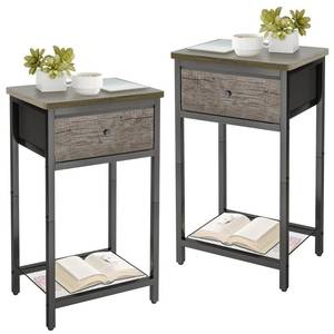 lot 12098 image: Fixwal Nightstands Set of 2, End Side Table with Drawer, Bedside Table with Shelf for Living Room Bedroom, Wood Metal Accent Furniture with Fabric Drawer, Greige