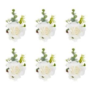 lot 12102 image: Meldel White Ivory Rose Wrist Corsage, Set of 6, Wedding Bridal Flower Corsage Hand Decor for Prom Party Homecoming, Wristband Flowers Bride, Bridesmaid, Girl