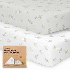lot 12104 image: 2-Pack Mini Crib Sheets Fitted, Pack and Play Sheets - Organic Cotton Pack N Play Sheets for Pack and Play Mattress, Playard Baby Crib Sheets, Jersey Crib Sheets Neutral for Boys, Girls (Elly)