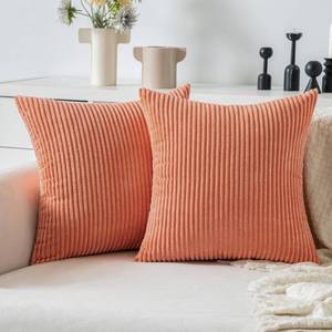 lot 12113 image: MIULEE Coral Red Corduroy Pillow Covers 20x20 Inch Set of 2 Super Soft Boho Striped Pillow Covers Decorative Textured Throw Pillows for Couch Cushion Bed Livingroom