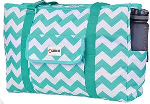 lot 12122 image: SHYLERO Beach Bag and Pool Bag Has Cooler Pocket, 7 Pockets Total, Zip Top. Family Size Waterproof Beach Tote