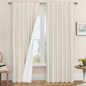 lot 12131 image: LAMIT 100% Blackout Curtains for Living Room, 95 Inch Linen Textured Thermal Insulated Bedroom Curtains Back Tab and Rod Pocket Farmhouse Neutral Panels with White Liner, 2 Panels, 52 x 95 Inch, Ivory